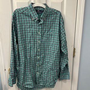 Blue and green plaid button down shirt